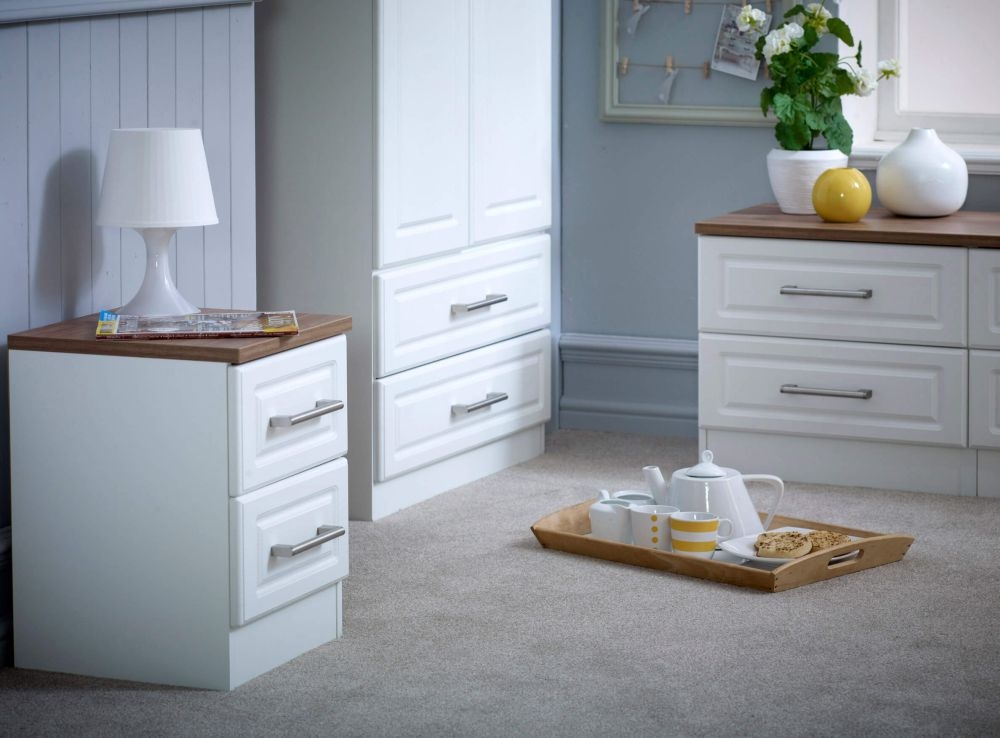 Product photograph of Kent White And Oak 2 Drawer Bedside Cabinet from Choice Furniture Superstore.